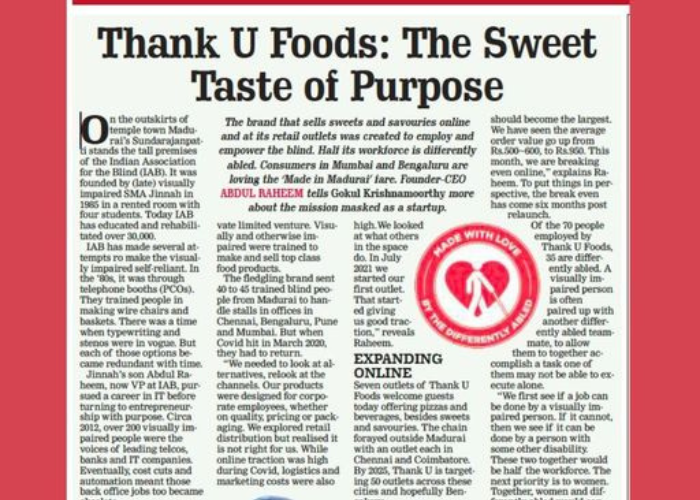 Heartfelt thanks to Brandsutra Magazine for featuring Thank U Foods